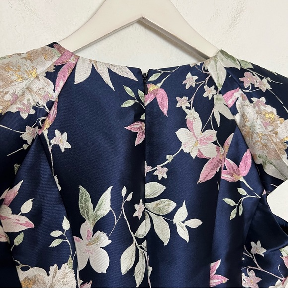 1901 Blue Floral Jacquard Cap Sleeve A-Line Cocktail Mini Dress Size 10 - Picture 7 of 9